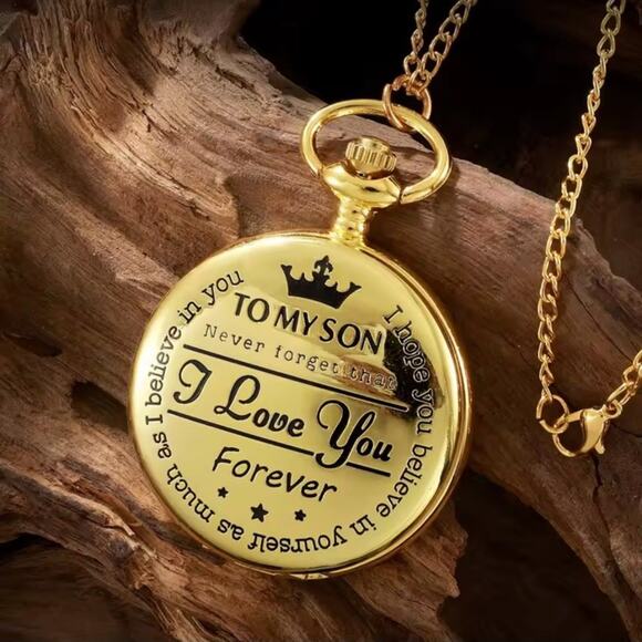 Gold Pocket Watch Gift For Son Inscribe I Love You Christmas Birthday Gift NEW